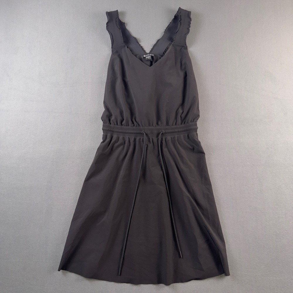 Athleta Womens Black V-Neck Ruffle Strap Drawstring Waist Active Dress Size S